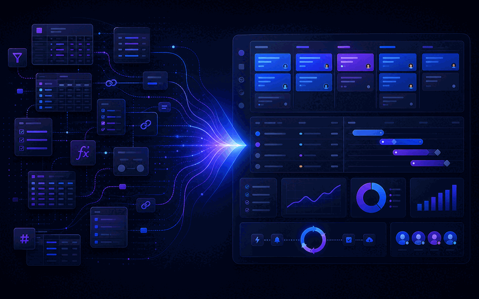 Abstract Gravitask comparison workflow for Airtable alternative