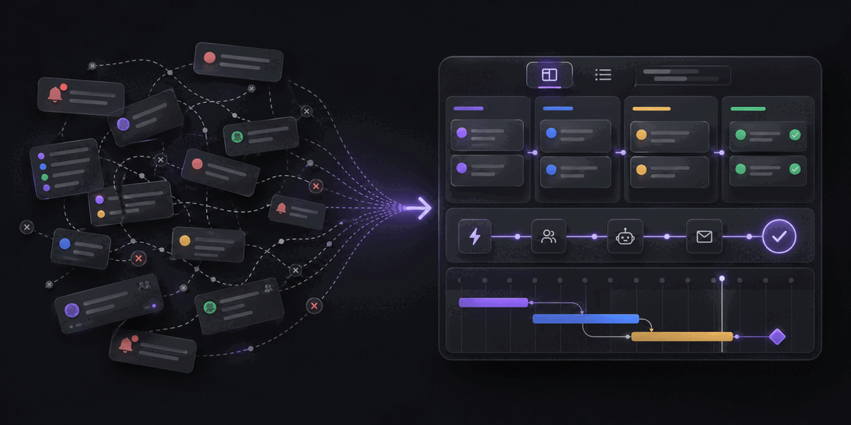 Abstract Gravitask comparison workflow for Asana alternative