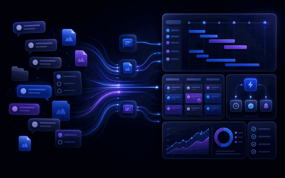Abstract Gravitask comparison workflow for Basecamp alternative